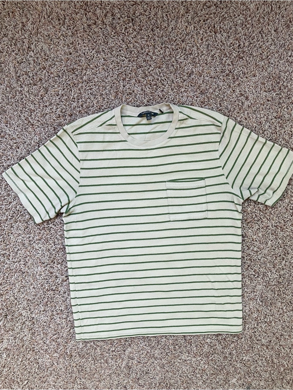 Toad & Co Organic Cotton Striped Crew Neck T-Shirt Fall Green Cream Women Size M